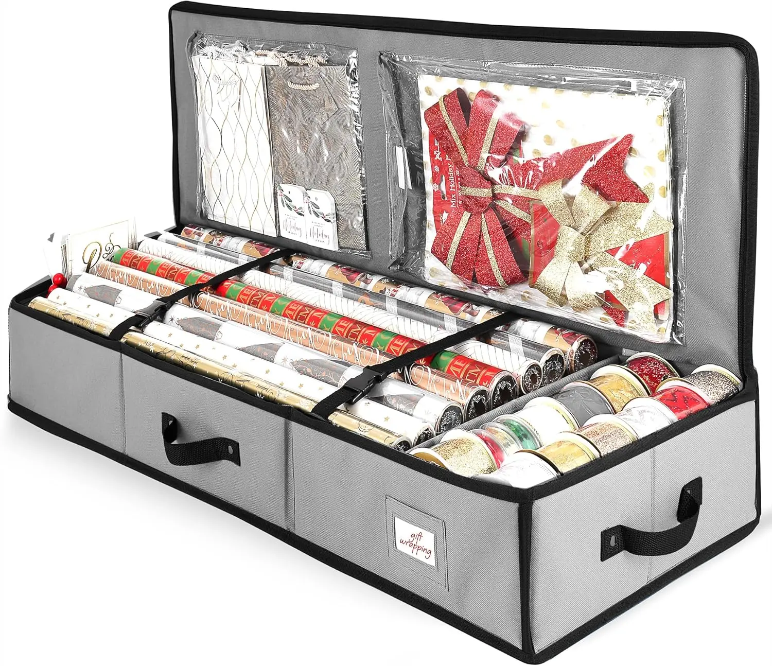 

Контейнер для хранения упаковочной бумаги - Рождественская сумка для хранения с внутренними карманами - Органайзер для подарочной бумаги, вмещает до 22 рулонов