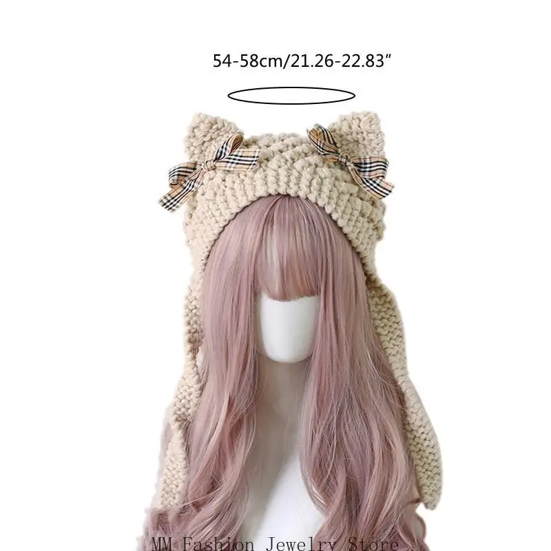 D0UB محبوك آذان القط قبعة الكرتون الدافئة Earflap قبعة الشتاء الانحناء قبعة الكروشيه #6