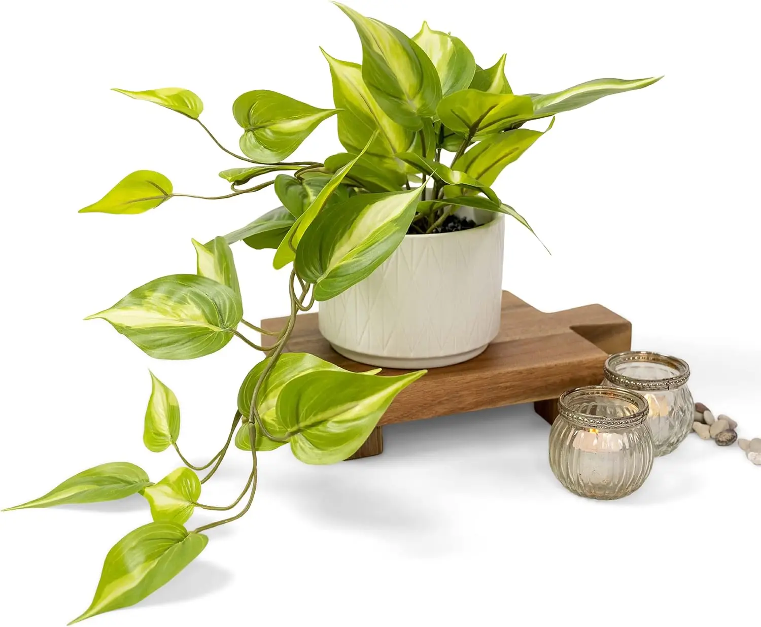 

Light Green Fake Pothos Plant in Ceramic Pot | Artificial Trailing Ivy for Shelf Decor