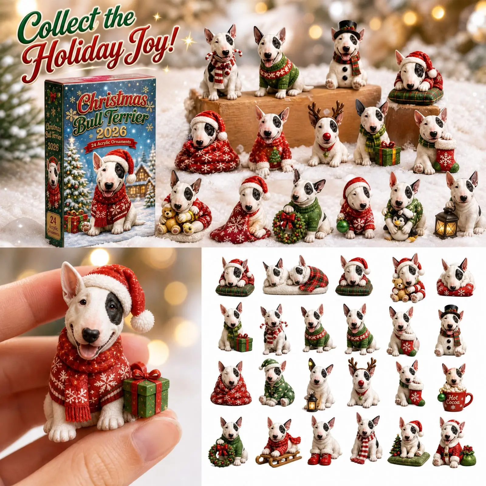 Christmas Bull Terrier 2026 Advent Calendar 24 Pcs Festive Bull Terrier 2D Acrylic Hanging Ornaments Holiday Countdown Surprise - view 2