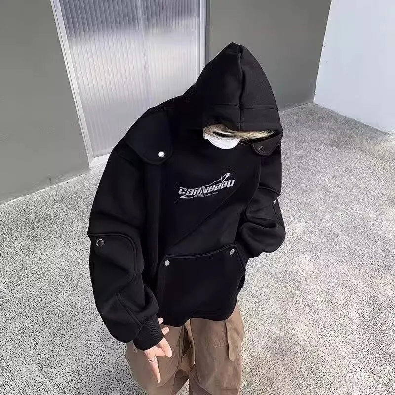 

Men's Oversized Hoodie Sweatirt American Design Casual Loose Fit Fall Winter Thiened Polyester Windproof Long Sve irt
