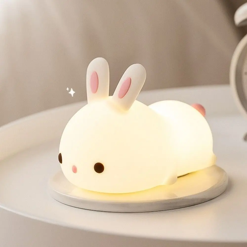 Cartoon Touch Sensor Rabbit Night Light Silicone 16 Colors LED Night Lights Dimmable Colorful Bunny Lamp Gift