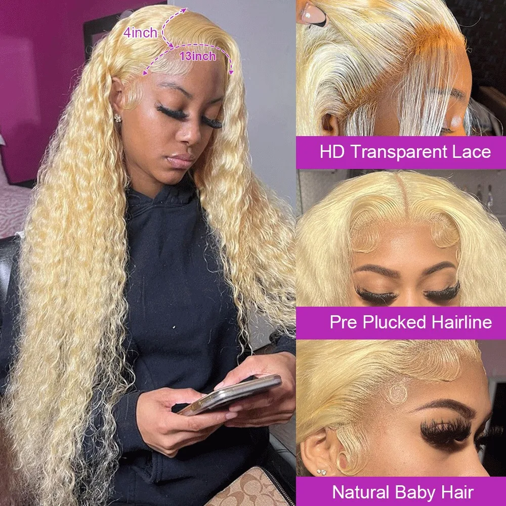 613 Blonde Deep Wave 13x6 Hd Lace Frontal Wigs 30 Inch Human Hair Curly Colored 13x4 Lace Front Wig Brazilian Wig Women Choice image 2