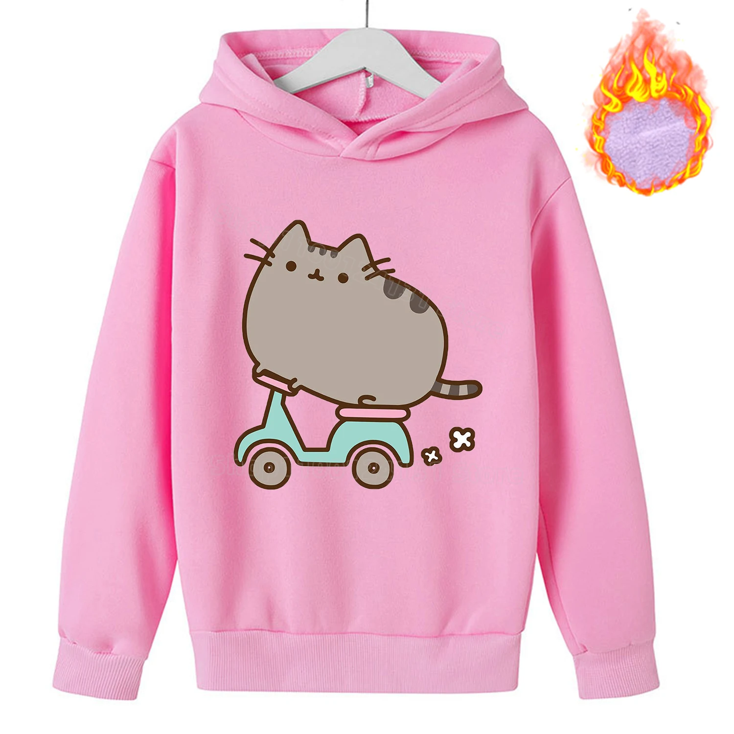 Pusheen Cat Hoodies Children\'s Fleece Sweatshirt Trendy Plush Hoodie Kawaii Anime Pattern Clothes Clothing for Girls Boys Gift