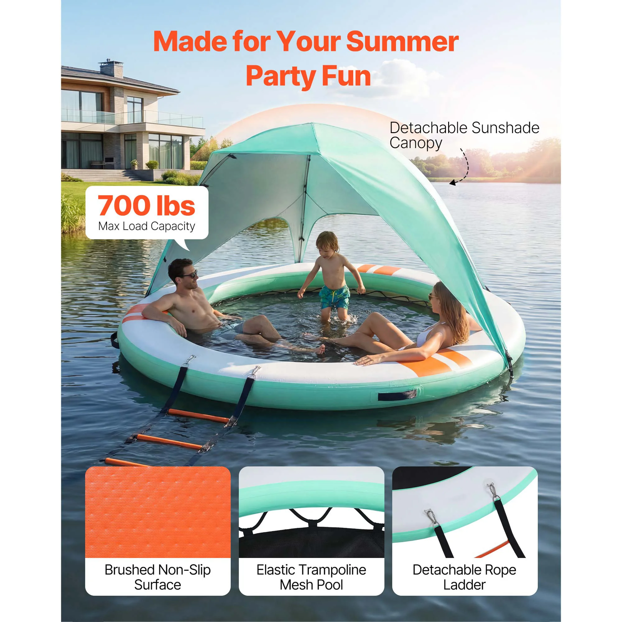 SucceBuy Inflatable Floating Dock Inflatable Dock Platform Non-Slip with Carrying Bag & Ladder Floating Platform Island Raft