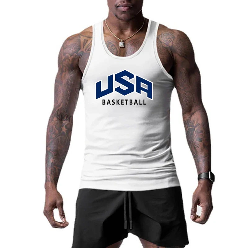 

Usa Basketball Letter Logo Mesh Quick Dry Singlet Men's Fitness Training Muscle Shirts Gym Bodybuilding Running Sport Tank Tops