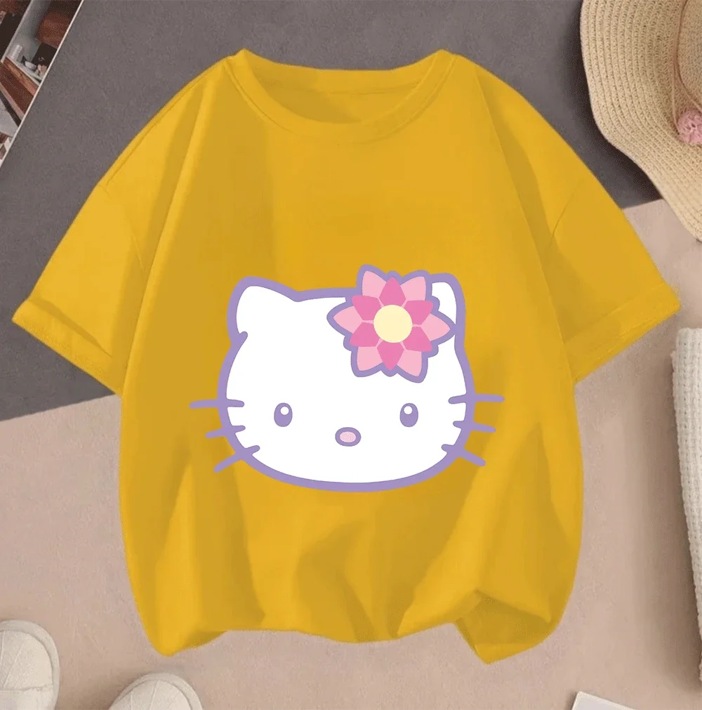 

Hello Kitty 2D Cartoon Print Hot Sale Casual Summer Short Sleeve T Shirt 2026 For Teenagers Children Girls Boys