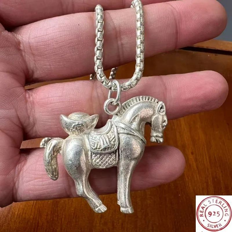 New Vintage Tibetan Silver Horse Pendant, Lucky Wealth Blessing 