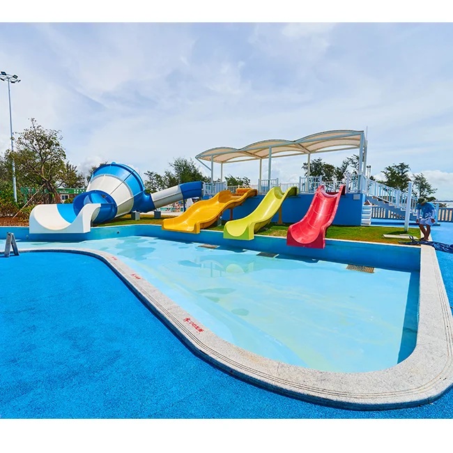 Colorful Fiberglass Water Slides Included in Water Play Equipment for Kids Water House