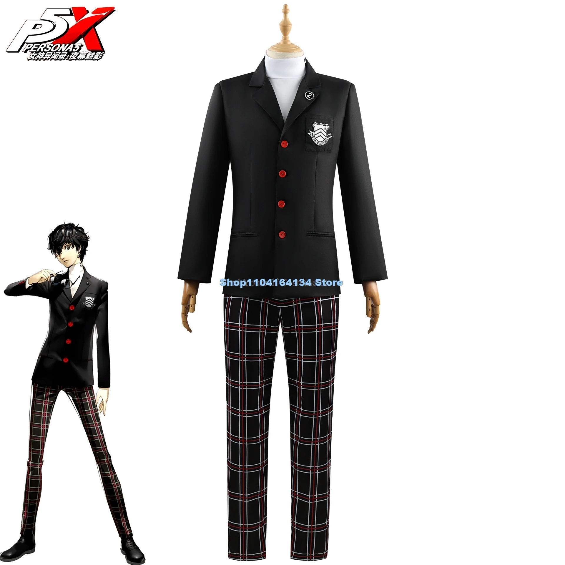 Jeu Persona 5 Amamiya Ren Kasumi Yoshizawa Cosplay Uniforme SвUnisexe pour Hommes et Femmes, Ensemble Uniforme Noir Trempé pour ixd'Halloween