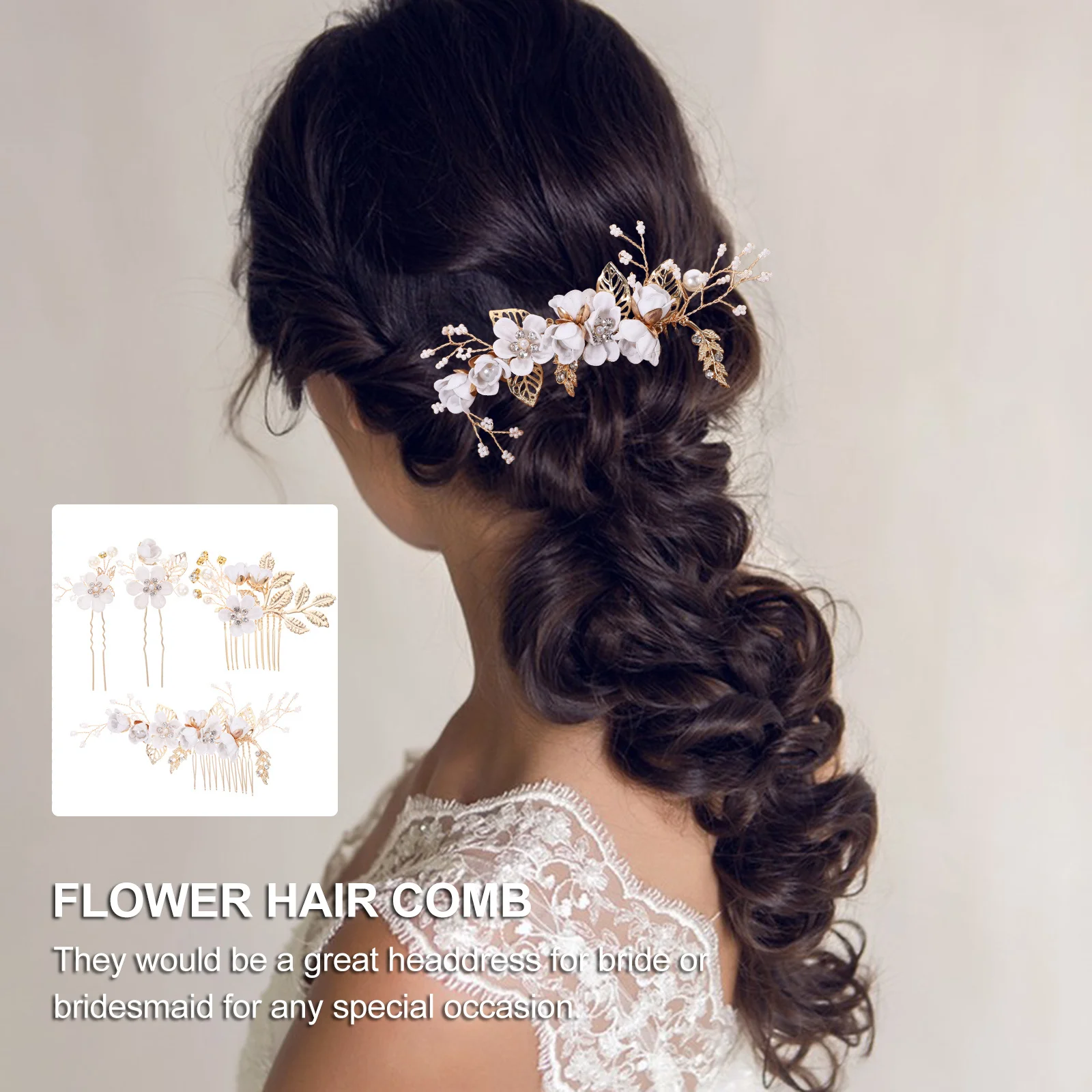 

4Pcs Bridal Hair Accessories Wedding Flower Comb Stick Pins Charming Headpiece Bride Hair Ornament Bridal Headpiece