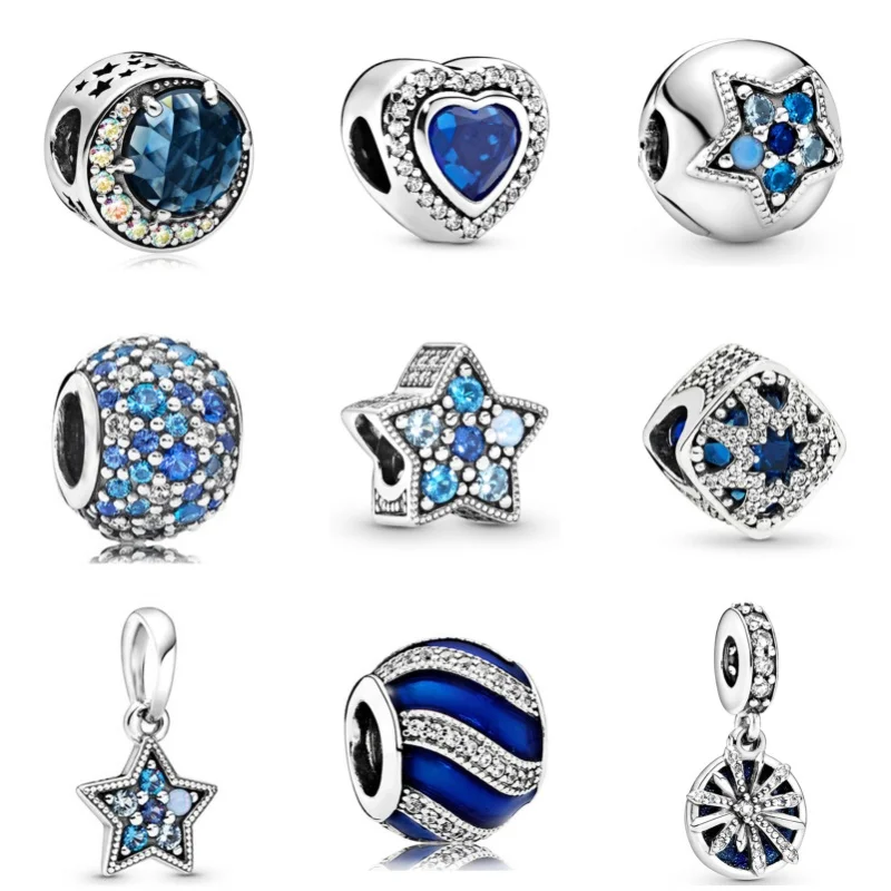 Silver plated Blue Star Series Pendant Alloy Diamond Star Earth Charm Beads For Pandora DIY Bracelet Necklace Jewelry Accessorie