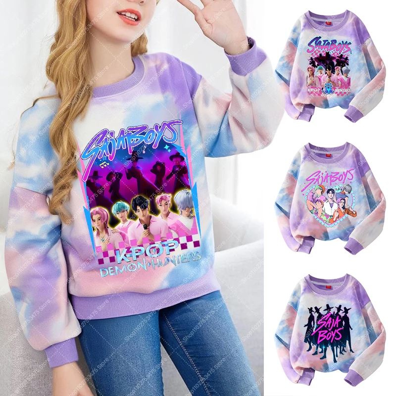 KPop شيطان الصيادين الفتيات الكرتون لطيف البلوز الاطفال طويلة الأكمام أعلى ربيع الخريف عارضة قميص العرق الأطفال الملابس البلوز