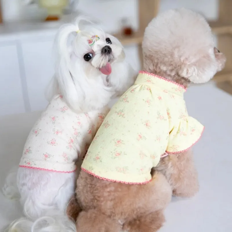 Pet Dog Clothes Winter Floral Base Lace Shirt Pullover Plaid Hoodie Chirstmas Cute Warm Pet Puppy Compared Teddy Puppy Clothing