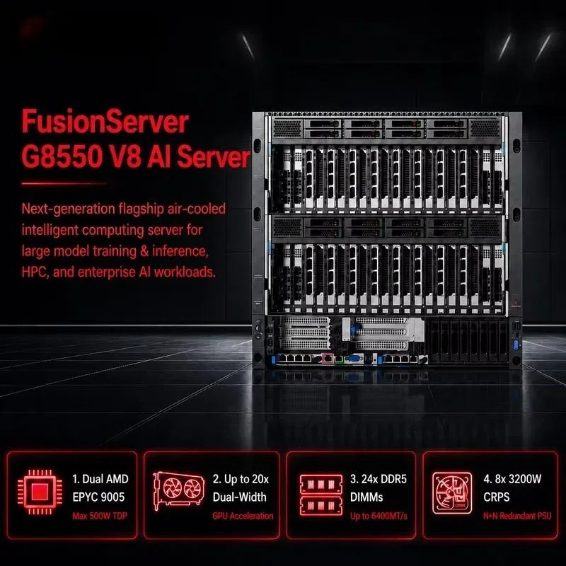 for FusionServer G8550 V8 10U Rack Server 16 GPU PCIe 5.0 High Density AI Inference Training Data Center Enterprise Cloud