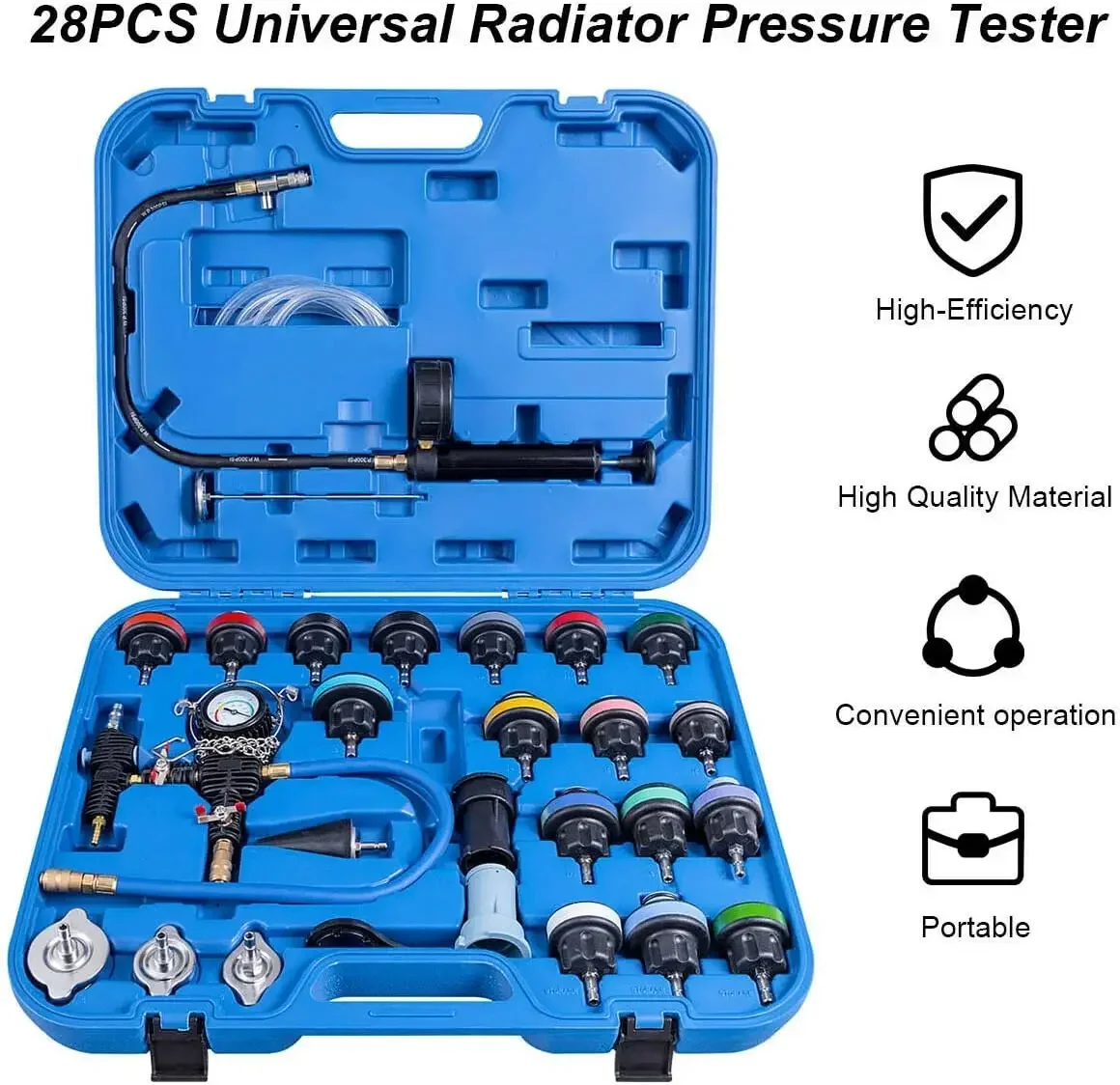 28 Pcs Universal Radiator Cap Pressure Tester Kit Cooling System Coolant Radiator Pressure Test Kit Water Tank Leak Detector