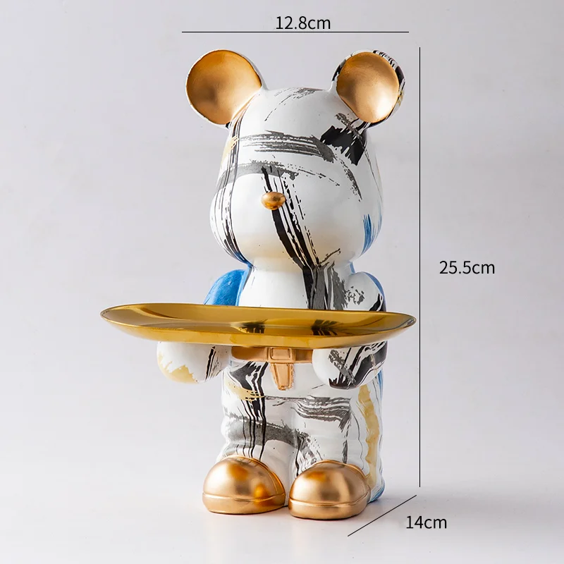 Butler Statue Bear with Tray Key Holder Animal Resin Sculpture Room Decor Ornament Bear Figurine Craft Table Decoration  Art
