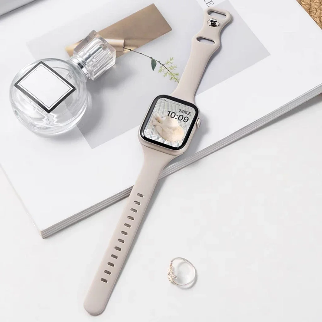 Красивая тонкая силиконовая петля для Apple Watch ремешок женский 10/9/7/38 мм 40 мм 41 мм 42 мм 44 мм 45 мм 46 мм ремешок