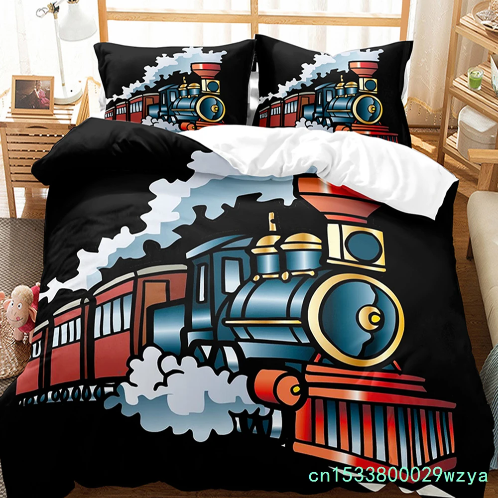 Cartoon Train Duvet Cover Set Double Single King Size Polyester Comforter Cover Transport Car Pattern Quilt Cover Bedding Set