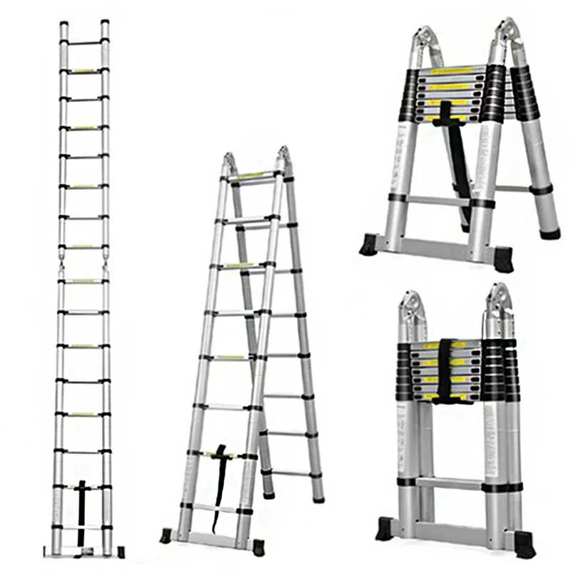 2.5m + 2.5m Aluminum Telescopic Ladder retractable folding  Aluminium with Joint Multipurpose Folding Step Ladder Portable