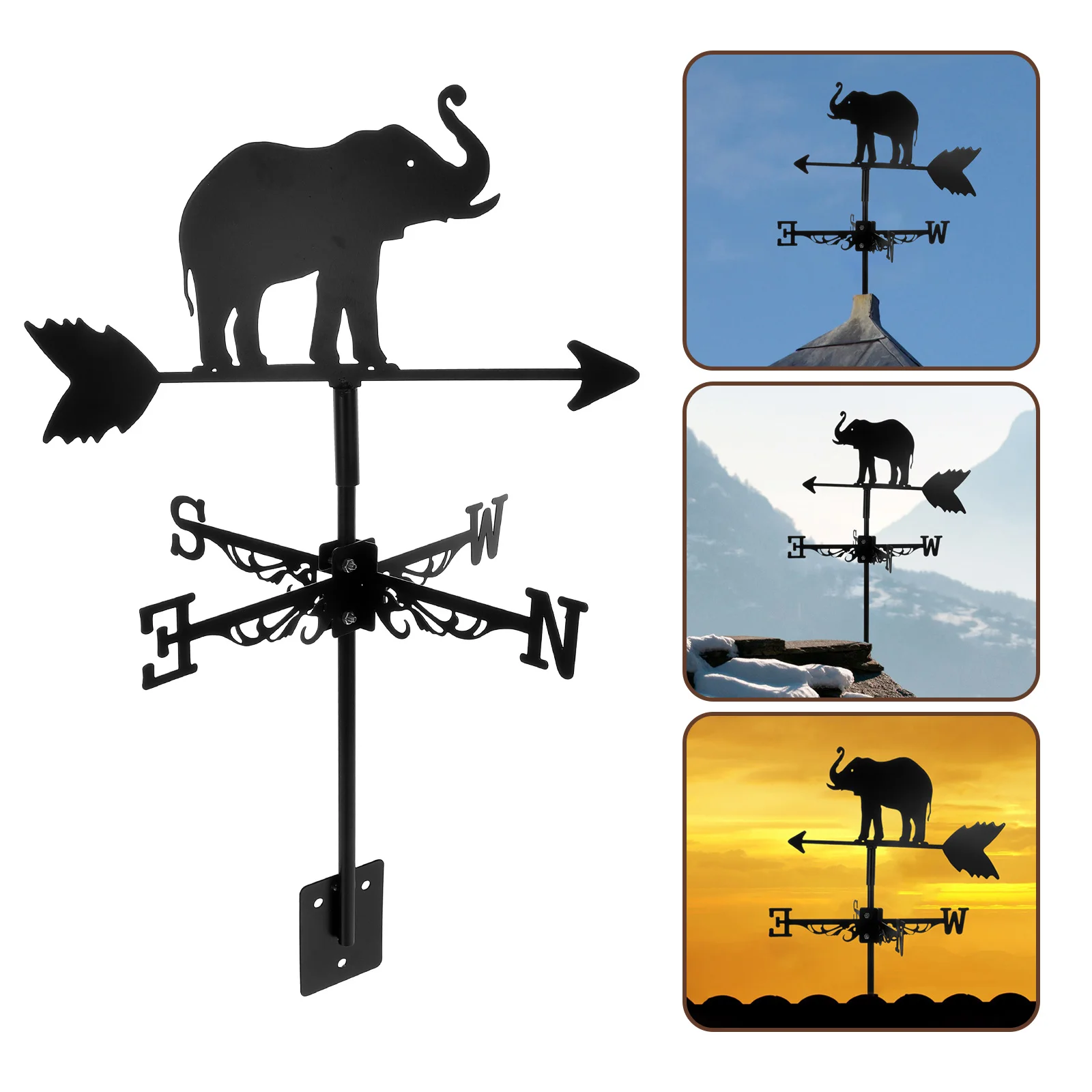 1 مجموعة الحديد الفيل Weathervane دائم سقف مؤشر اتجاه الرياح الإبداعية حديقة ديكور ريشة الطقس Weathervane