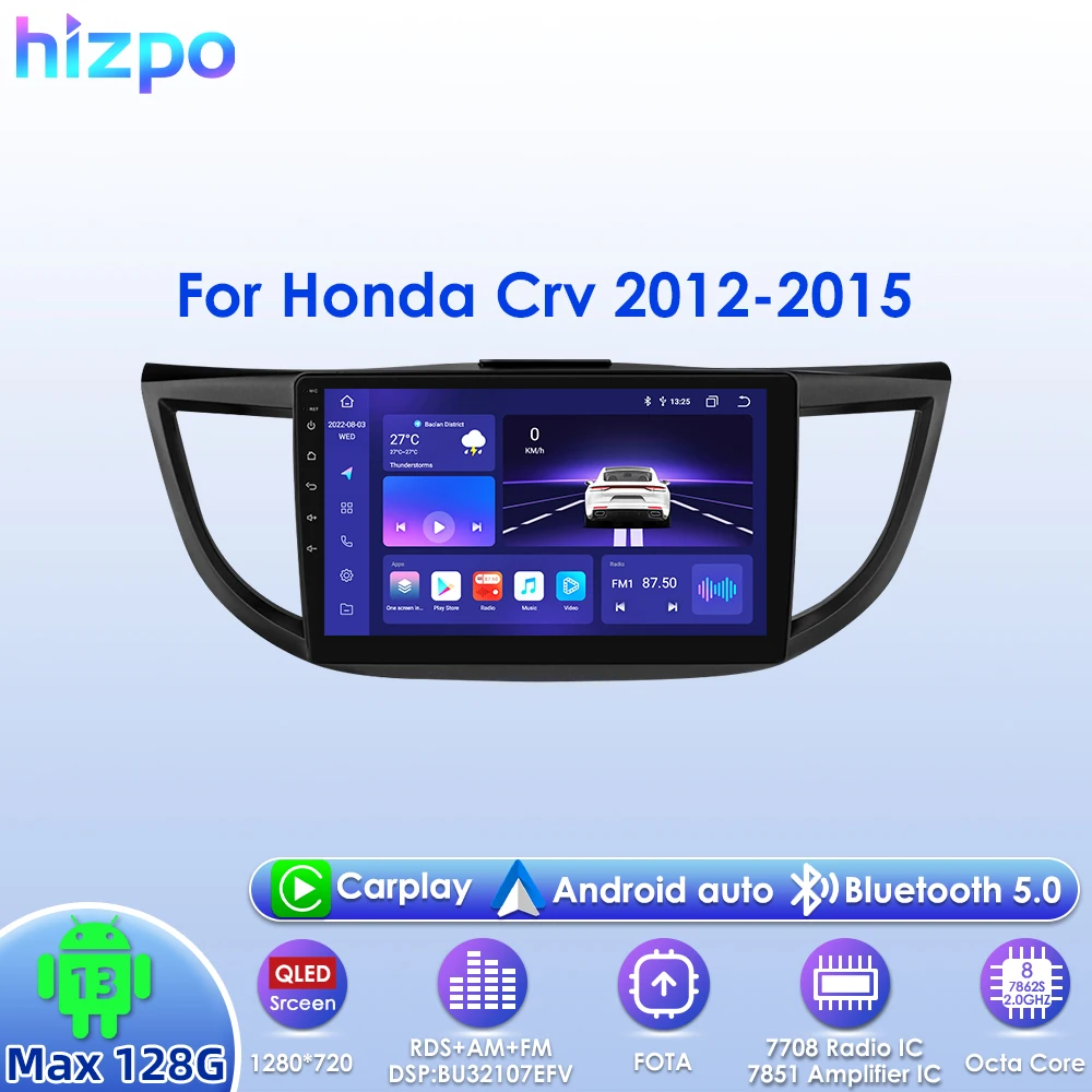 Hizpo 2Din Android13 Car Radio for Honda CRV CR-V 2012 - 2015 UI7862 Multimedia GPS DSP RDS Navi 4G CarPlay UI7862 Headunit