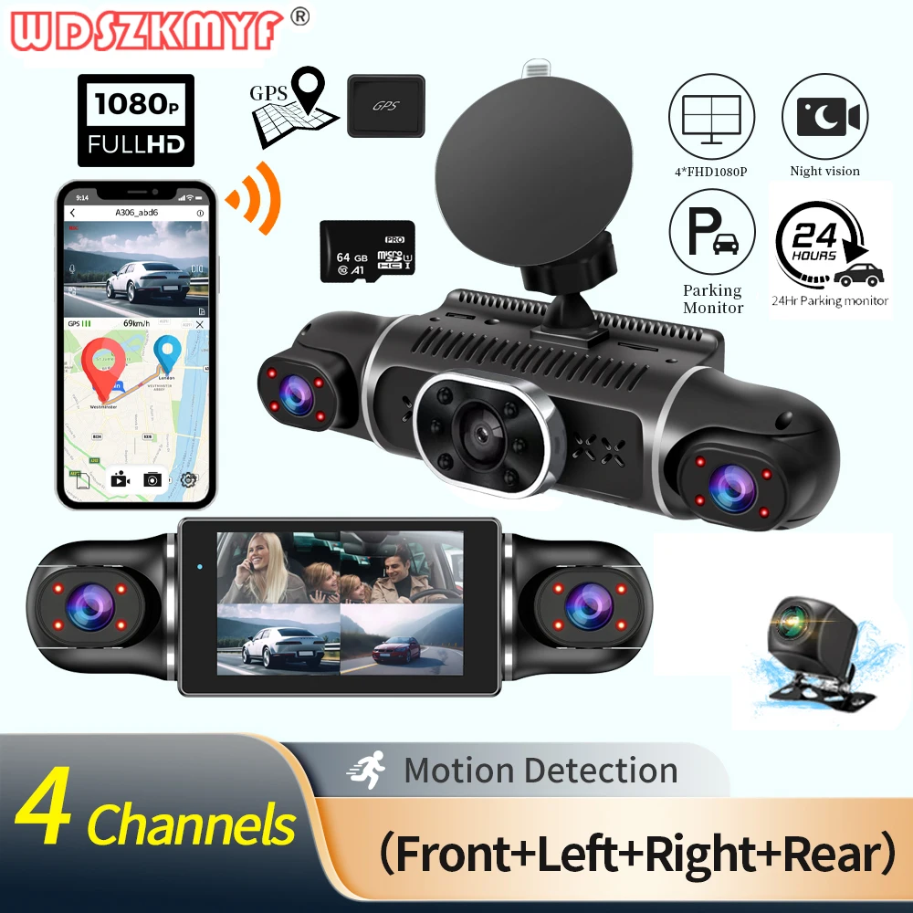 4Lens Car Dvr 1080P for Cars GPS WIFI APP Video Recorder 360° Dash Cam Rear View Camera Parking Monitor Black Box Car Assecories