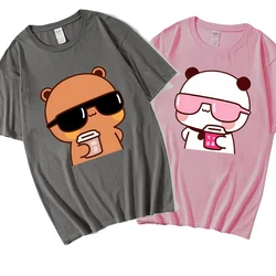 Couple Shirt Bubu Is Watching Movie with Dudu T-Shirts Cartoon Cute Graphic Tshirt Women Kawaii Y2k Top 100% Cotton Men Clothes