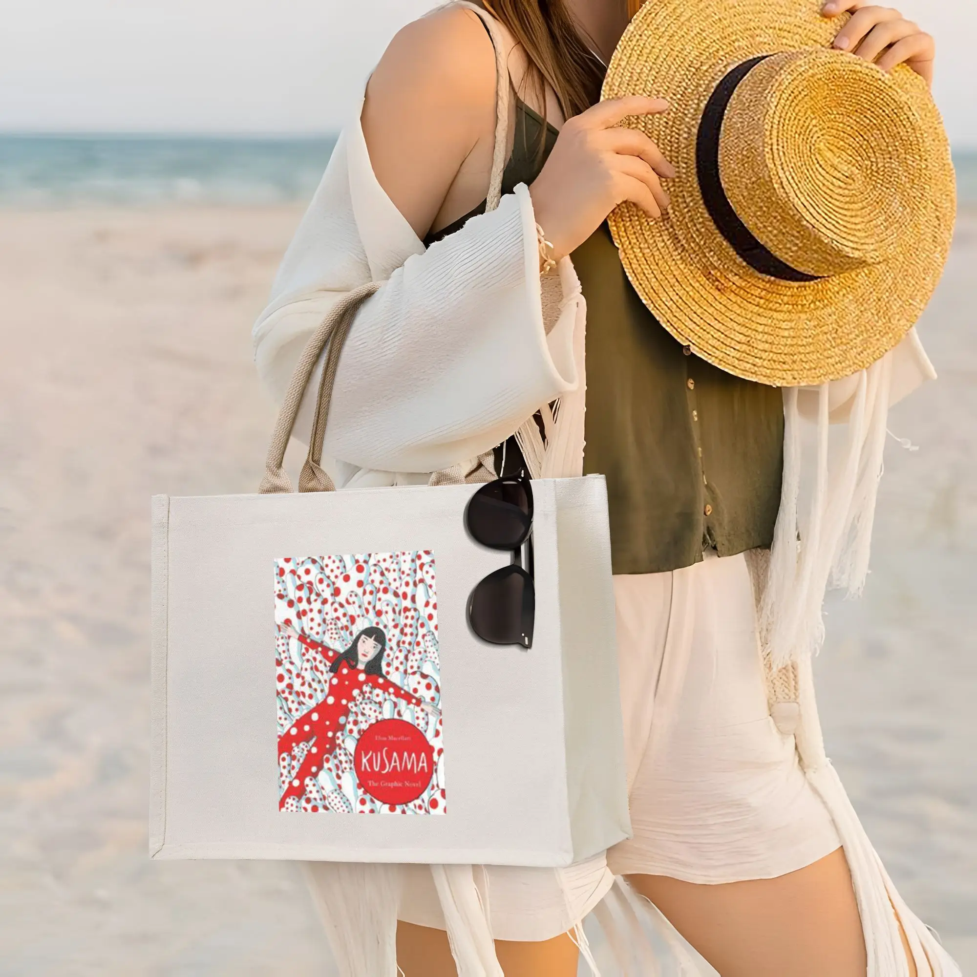 

Сумка-шоппер с абстрактным рисунком Яёи Кусамы, холщовая сумка-тоут, многоразовая, для женщин, на плечо, дорожная сумка