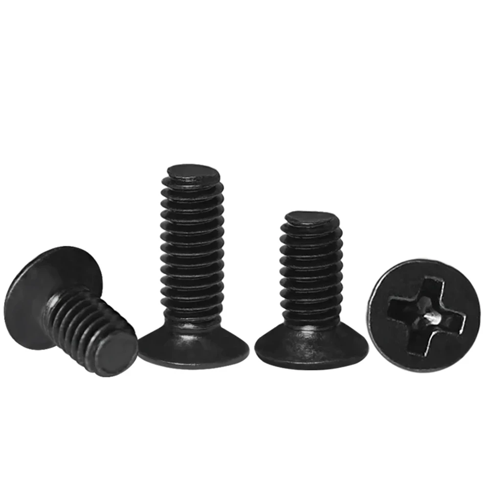 100-500Pcs Black Carbon Steel M2 Phillips Flat Countersunk Head Screws Head Diameter 3/3.5mm Total Length 3-6mm Machine Screw