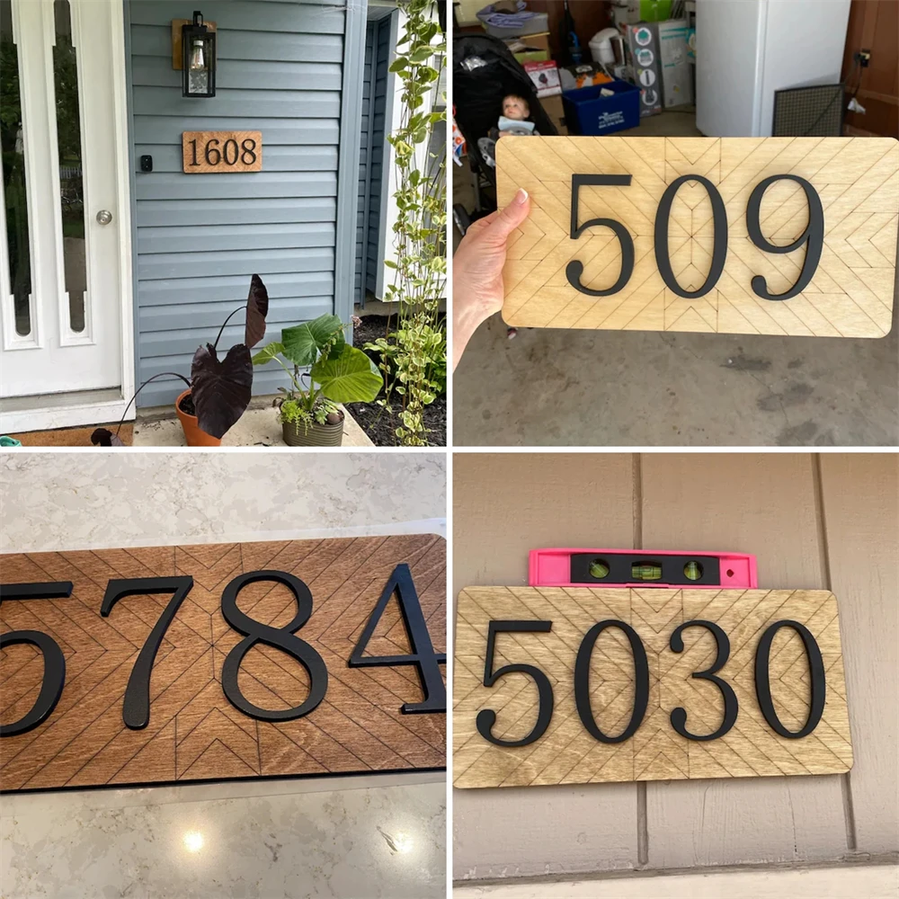 Personalized Floating Custom Wooden Modern House Numbers Sign 3D Letter Number Plaques Outdoor Name Home Door Address Street