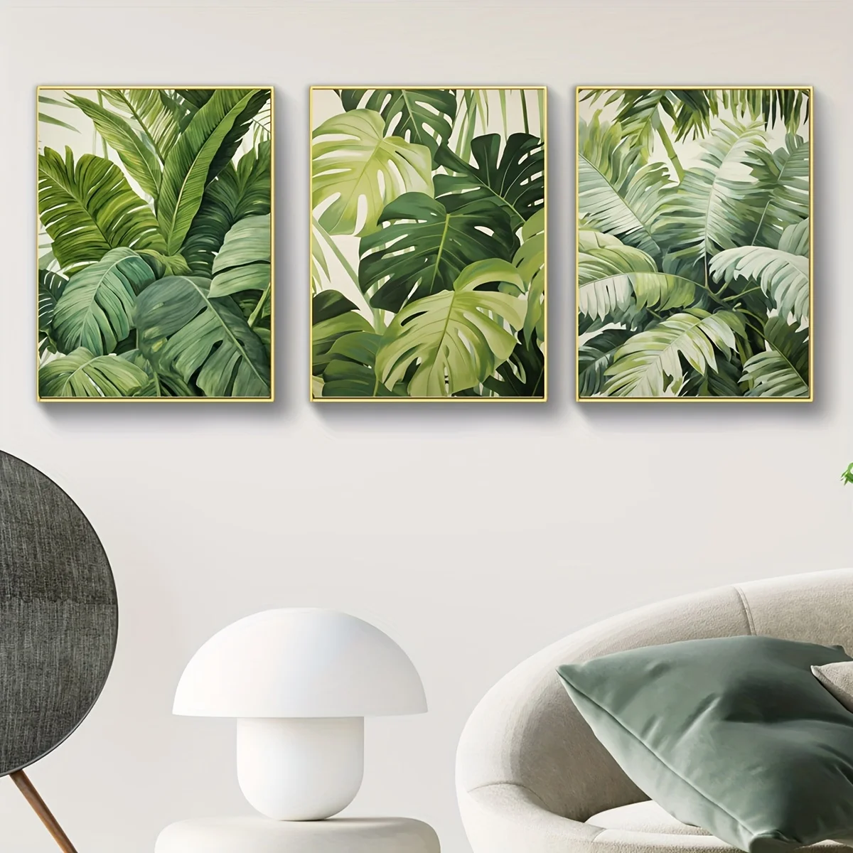 3pcs/set Frameless Leaf Pattern Canvas Wall Art Poster Modern Green Plant Home Decor Painting for Living Room Bedroom Waterproof