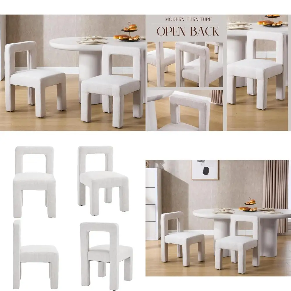 

Пара современных обеденных стульев с льняной обивкой — стулья с открытой спиной и акцентом без подлокотников для туалетного столика или бокового использования