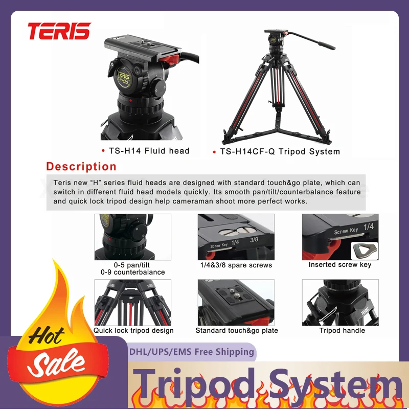 كاميرا ترايبود المهنية قفل سريع Teris ألياف الكربون Ts-H نظام إدراج المسمار مفتاح ترايبود سوبر مستقرة مستوى الكحول فقاعة