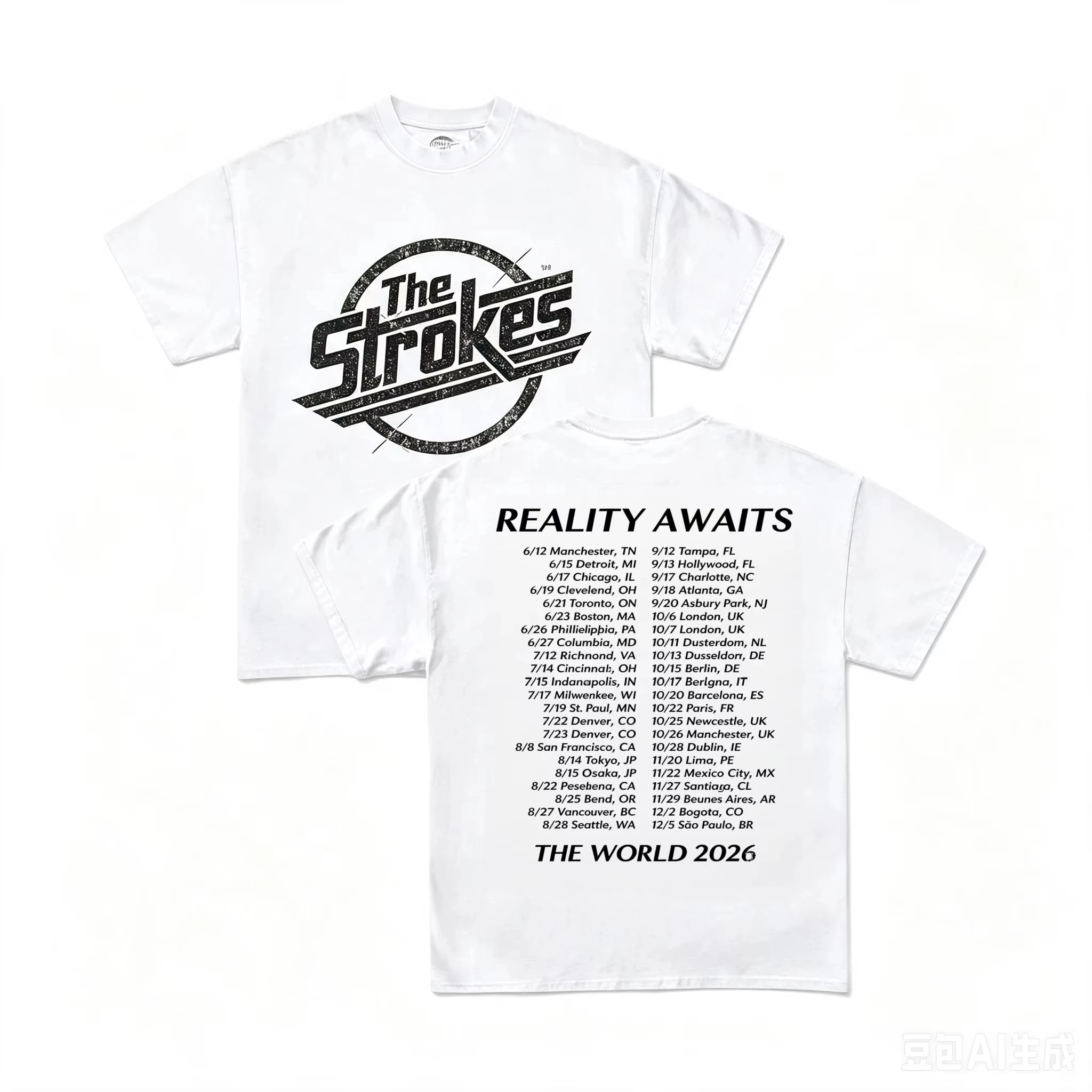 The Strokes Band Reality Awaits 2026 Tour Merch T-Shirt 100% Baumwolle Herren Damen Y2k Beliebtes Oversized Vintage Mode T-Shirt – Detail 4
