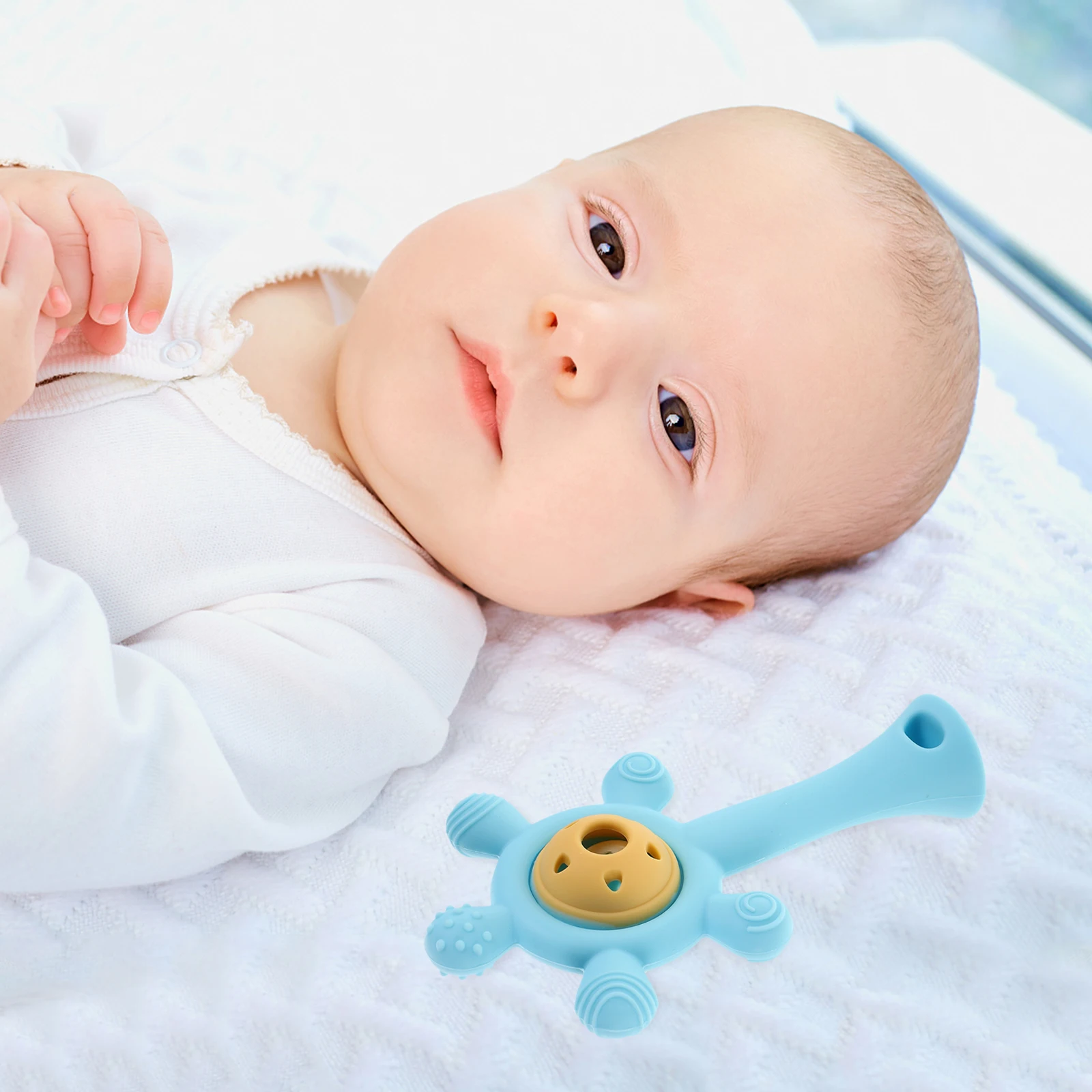 Baby Teething Rattle Silicone Ring Ferris Wheel Design Auditory Exploration Interactive Fun Newborn Teething Soothing Accessory