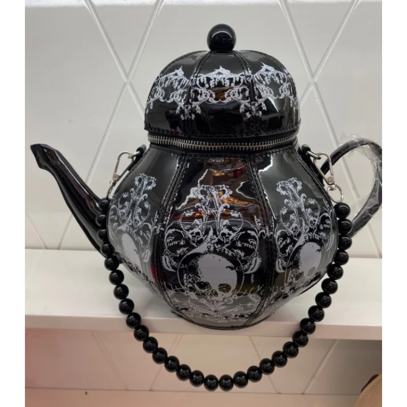 Premium Retro Sweet Lolita Teapot Shaped Handbag Vintage Floral Print Pearl Chain Crossbody Purse Kawaii Accessory For Tea Party