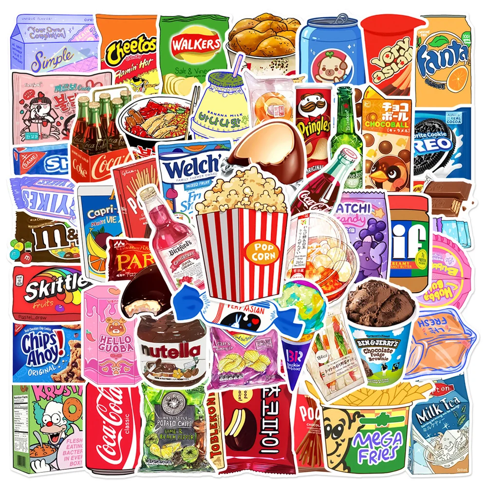 50PCS Snack Packaging Cartoon Trendy Graffiti Sticker Waterproof Toy Decoration Notebook Kids Gift iPadPVCSticker