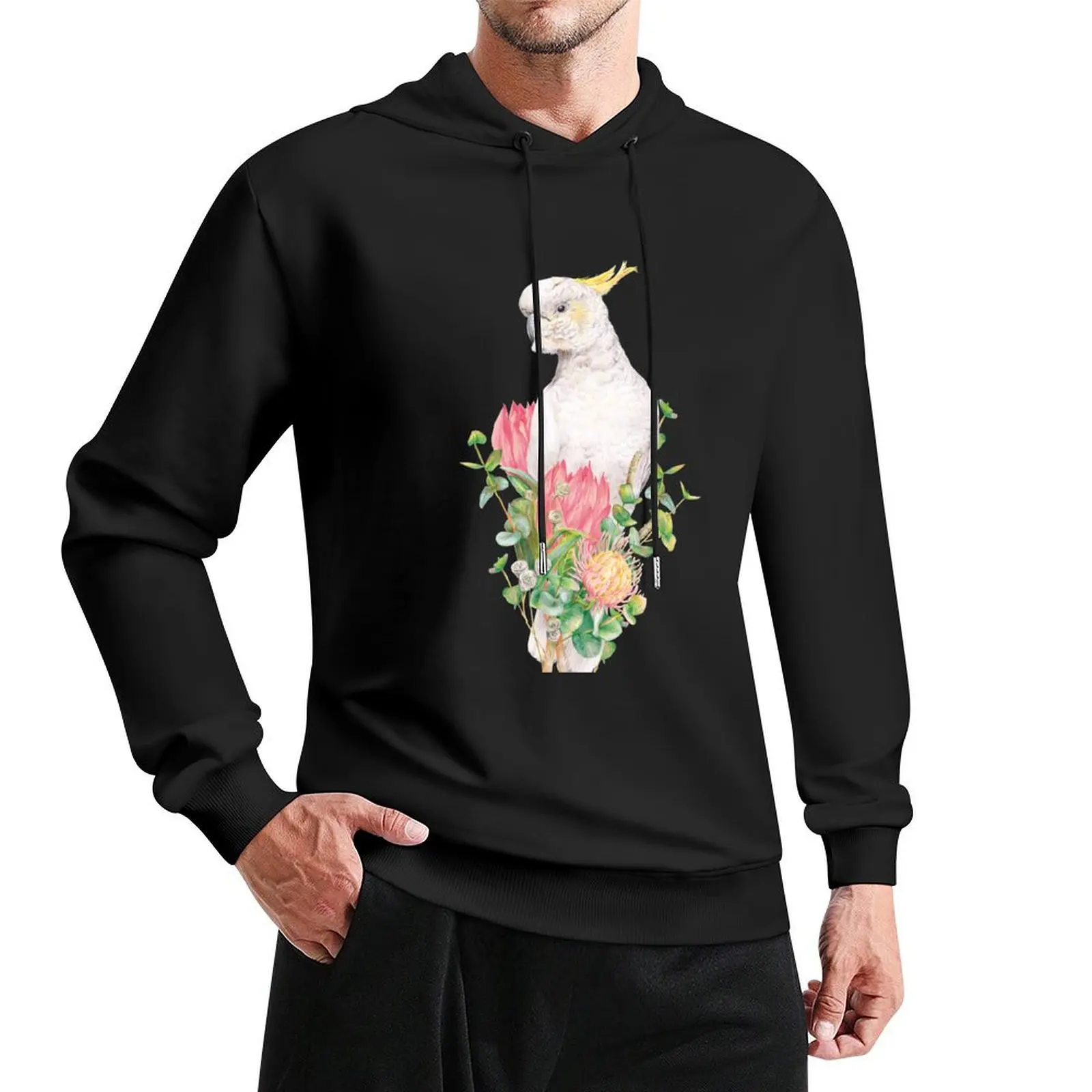 Australian Sulphur-Crested Cockatoo || Floral Bird Pullover Hoodie men clothing aesthetic clothing autumn hoodie