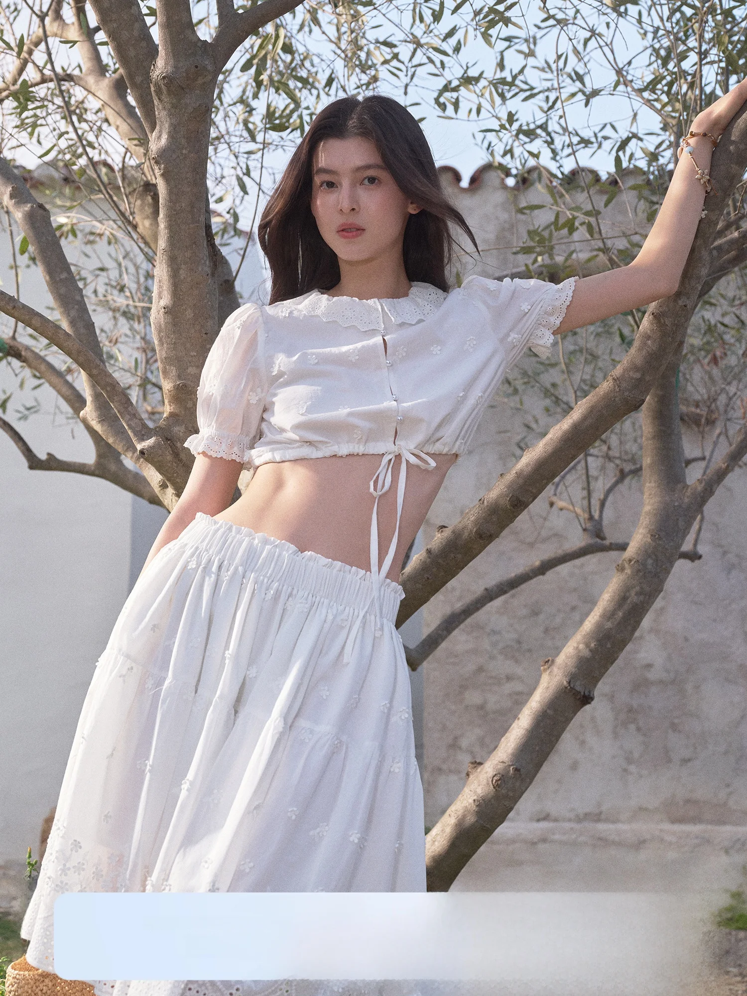 

LaluneDuCiel Spring Summer Floral Print PolkaDot Doll Collar f Skirt Women's Faion Cute Cotton Two Piece Set Office Ready