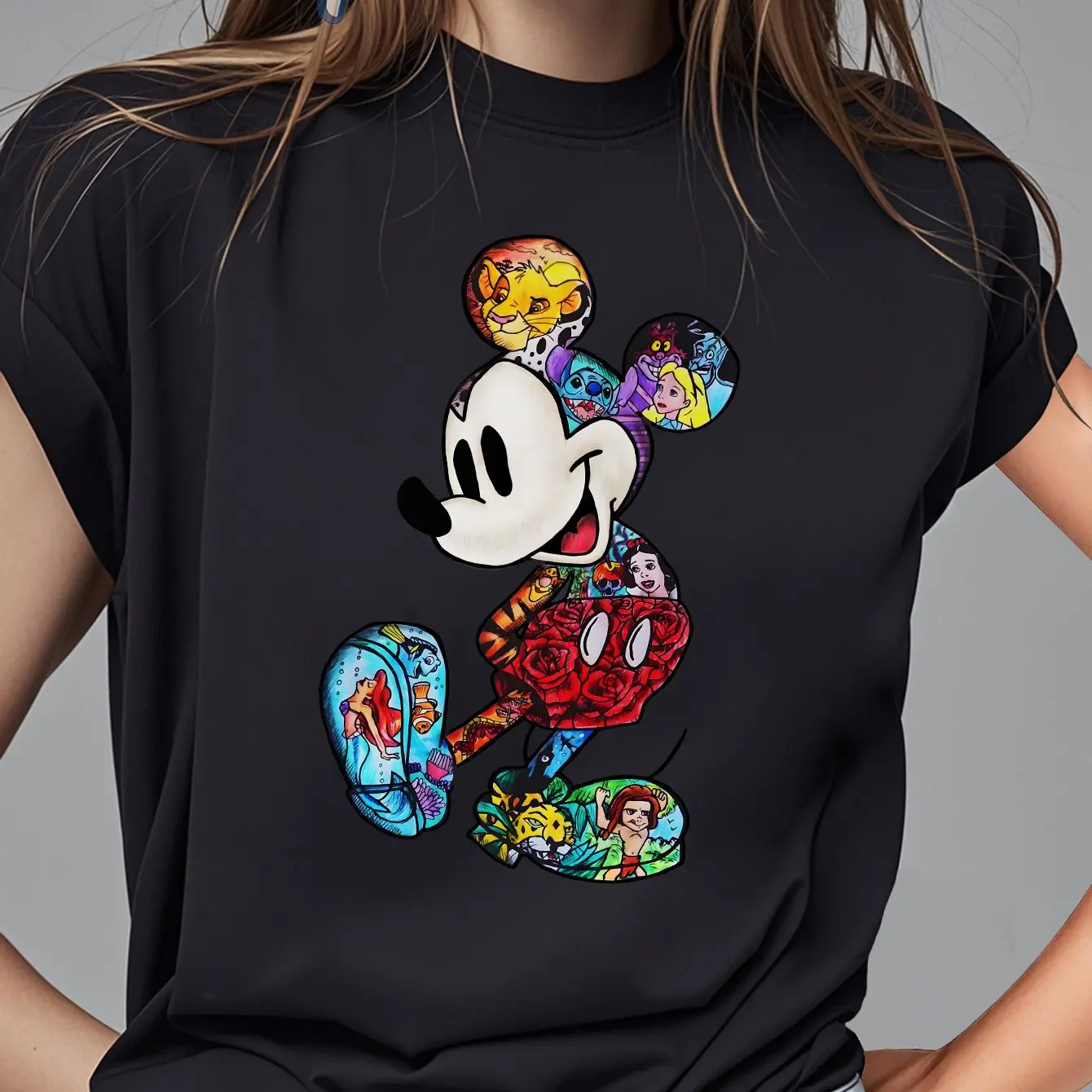 

Disney Микки Маус Графический принт Лето Осень Зима Хлопковые мужские и женские футболки с короткими рукавами Роскошные виды спорта на открытом воздухе