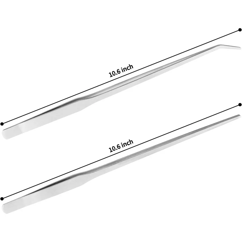 

2PCS long tweezers with straight heads and elbows, stainless steel reptile feeding tweezers, lizard feeding tweezers