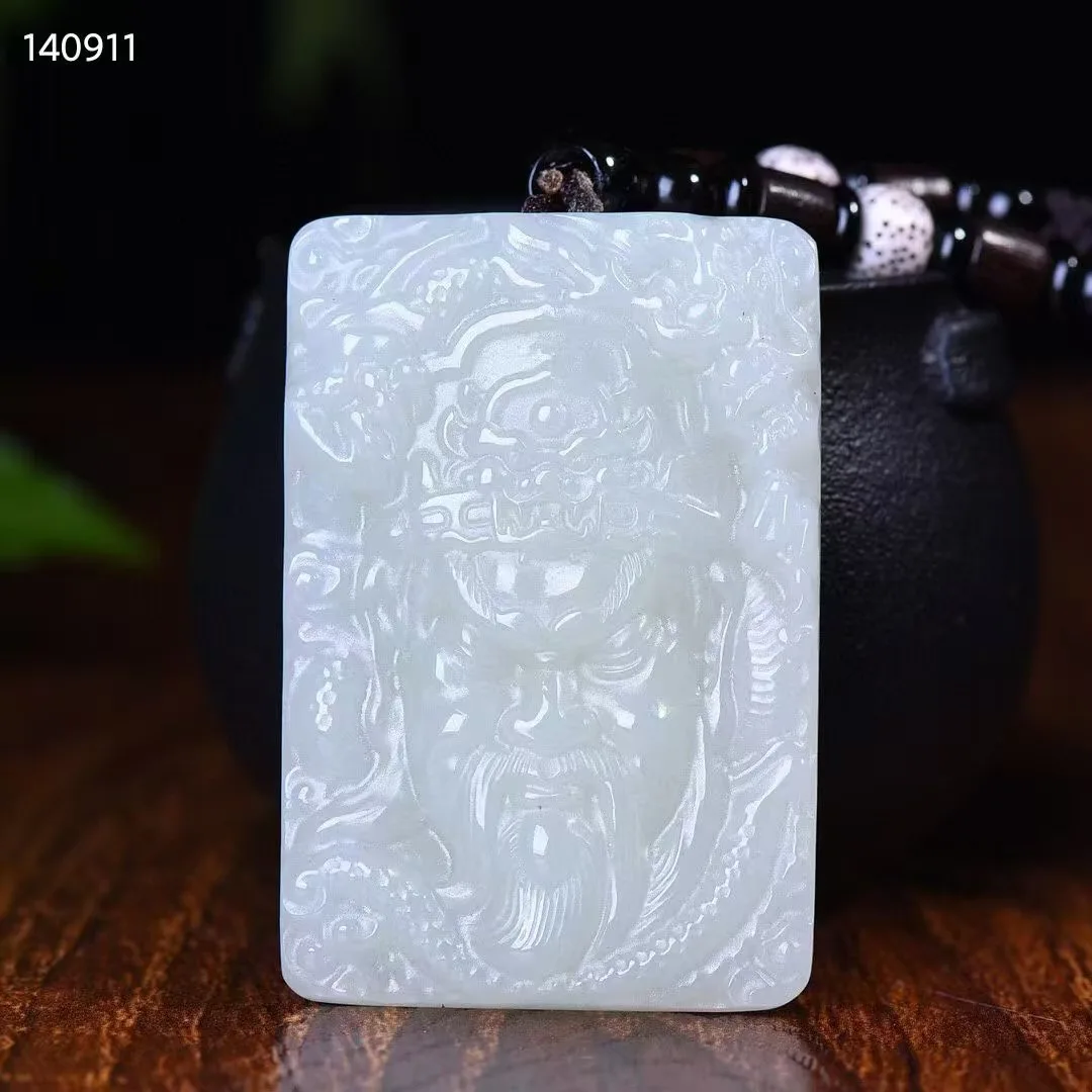 Natural 100% real hetian jade pendant necklace hand-carved Guanyu necklaces pendants man woman jade jewelry Bless peace