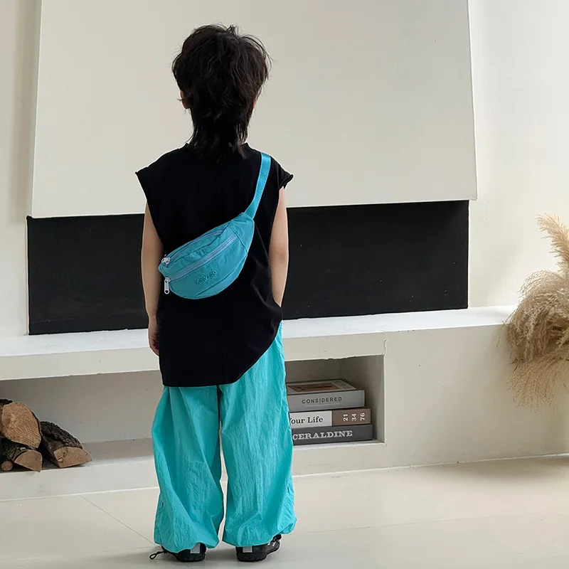 رسالة بلون الأولاد النايلون طبقة مزدوجة أكياس الصدر عارضة الرياضة الفتيات حقيبة كروسبودي المحمولة الاطفال حقيبة كتف الخصر حزمة