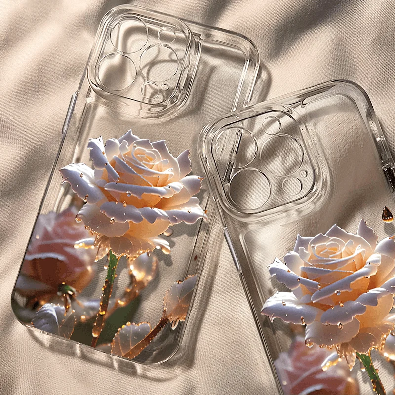 Rosa de água transparente para iPhone, iPhone 12, iPhone 14 Case, iPhone 15Pro Max, iPhone 13, iPhone 11, Personalidade iPhone XS