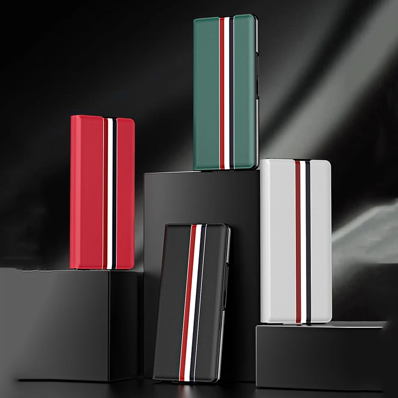 Case For Samsung Galaxy Z Fold 8 Ultra 7 6 5 4 3 Luxury Stripe Flip PU Leather Wallet Card Slot Kickstand Fold Phone Cover