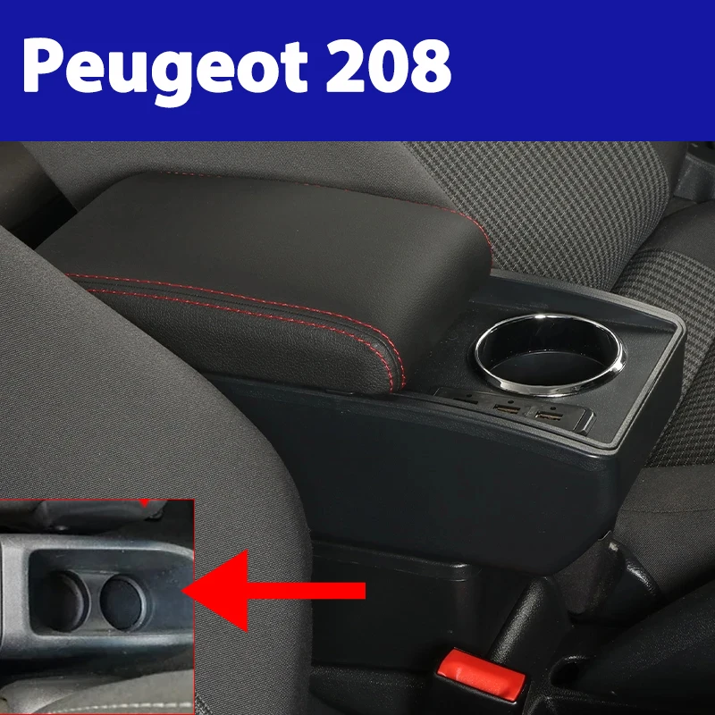 

For Peugeot 208 Armrest Box For Peugeot 208 2012-2018 Car Armrest Storage box cup holder Dedicated Retrofit Car Accessories