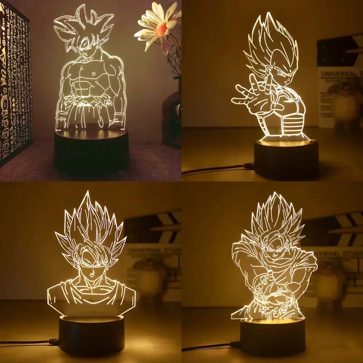 Dragon Ball Anime LED Night Light, Super Saiyajin, Son Goku, Vegeta, 3D, Mini Toque, Candeeiro de mesa, Brinquedos para crianças, Presente de Natal