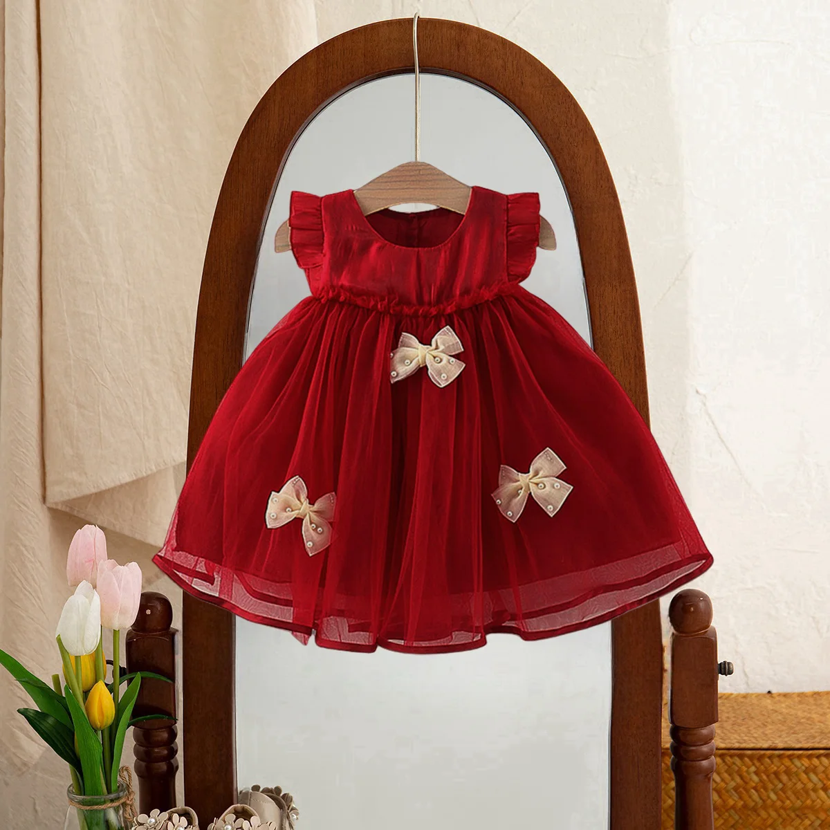 

Платья для маленьких девочек, летние сетчатые платья с галстуком-бабочкой для девочек, милые новогодние платья с маленькими рукавами для девочек, одежда для малышей, одежда для девочек