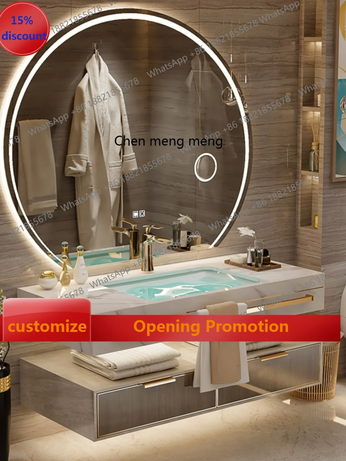 

S7486 ss Light Luxury Solid Wood Stone Plate Seamless Basin Bathroom Cabinet Combination Smart Washbasin Wash Basin Double Basin